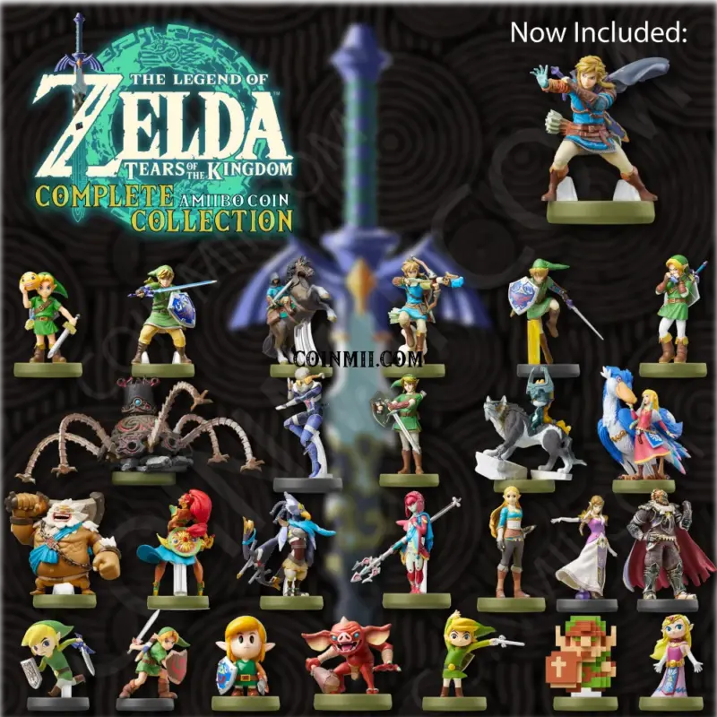 CollectionArtboard 1Legend of Zelda Zelda Tears of the Kingdom Amiibo Coin Collection - amiibo coins featuring iconic Zelda characters: Link, Zelda, Ganondorf.