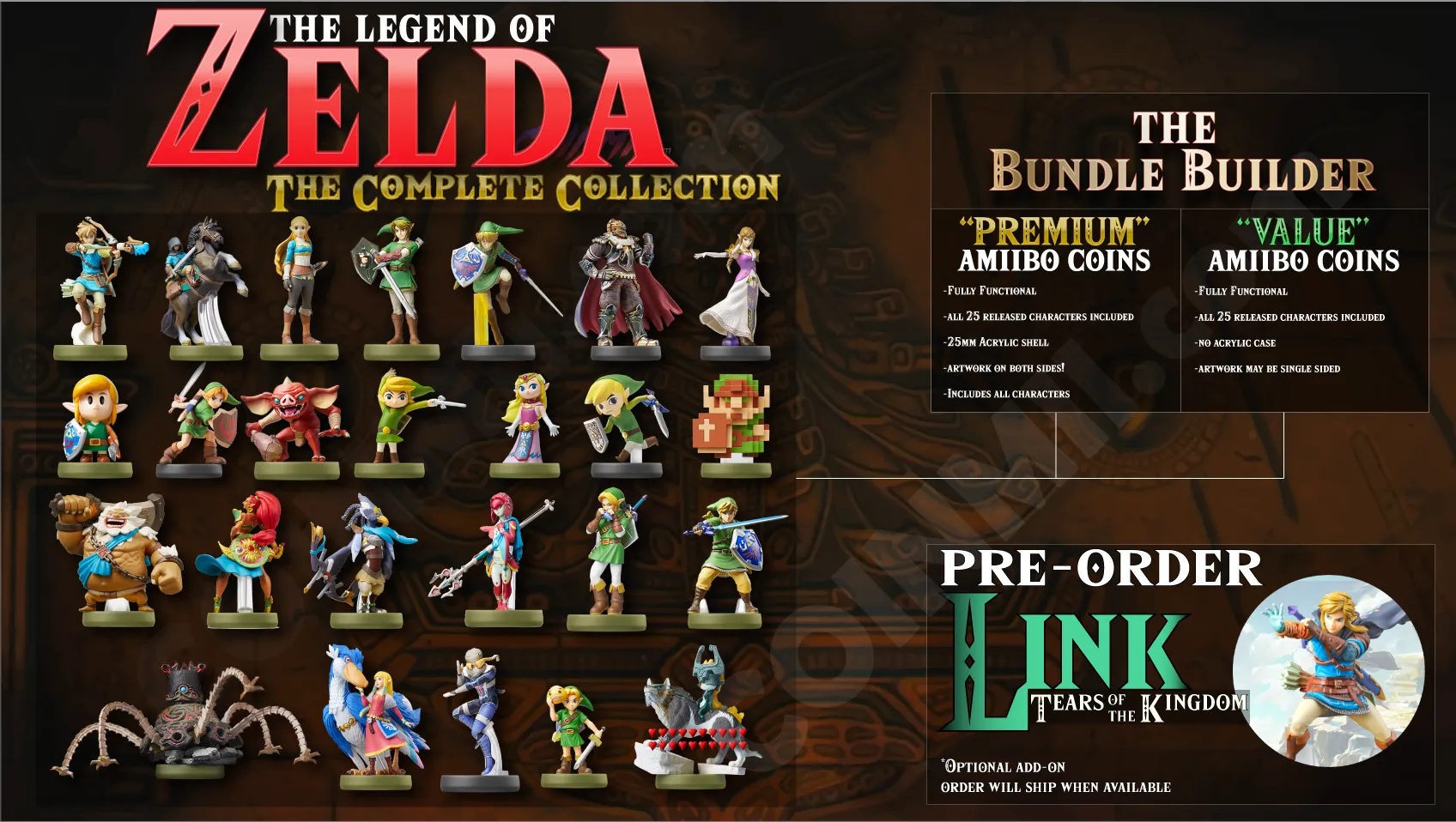 legend of zelda: complete collection + new link tears of the kingdom amiibo coin preorder
